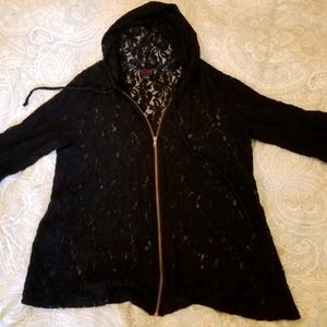 TORRID BLACK FLOWER LACE ZIP UP HOODIE 3X